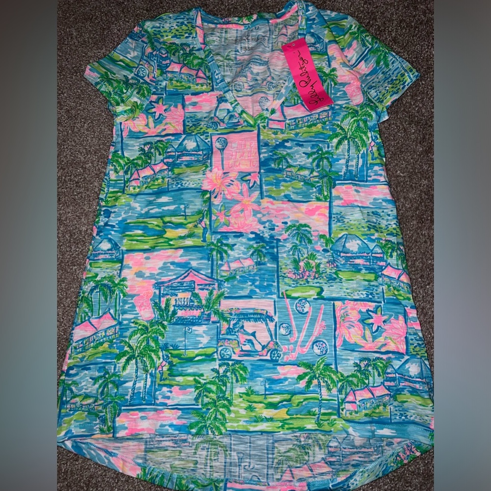 NWT Lilly Pulitzer Honda Classic PGA Golf Etta V Neck Tee T Shirt Top XXS